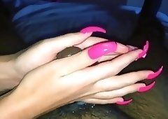 Handjob pink nails