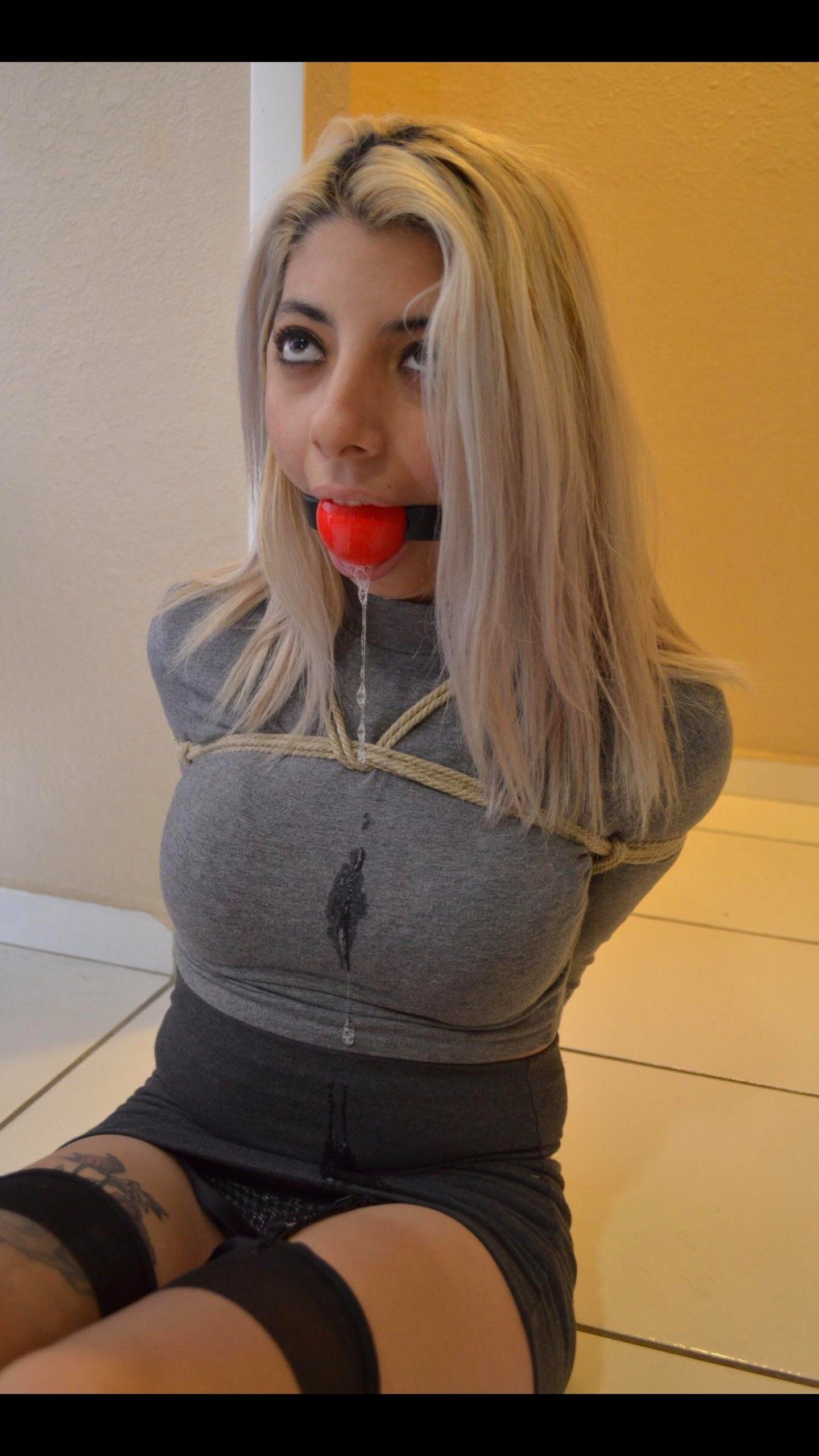 Ball gagged drooling