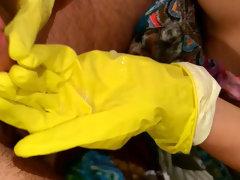 best of Rubber glove handjob yellow