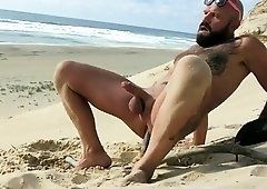 Ebony shaved masturbate dick on beach