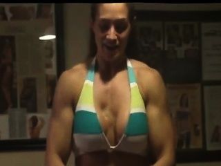 Girl flex biceps webcam