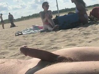 Sexy black masturbate dick on beach