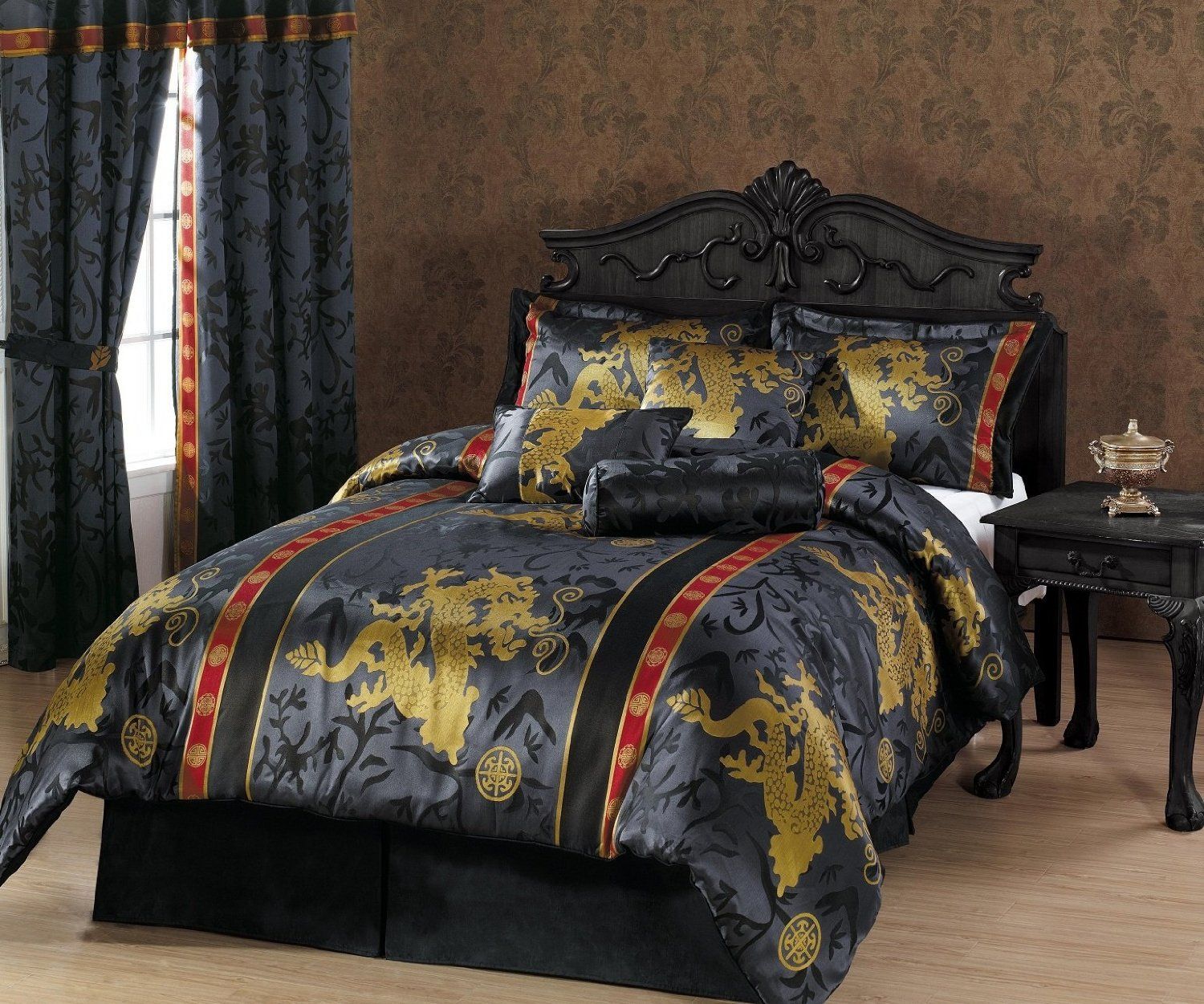 Asian print bed linens